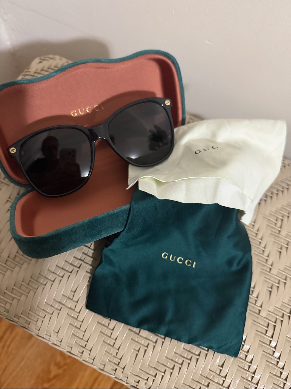 Gucci Black Women's Sunglasses with Gold Accents